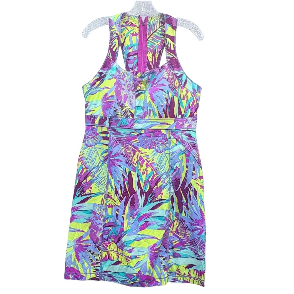 Title Nine Tropical Leaf Racerback Dress - Purple, Teal & Lime